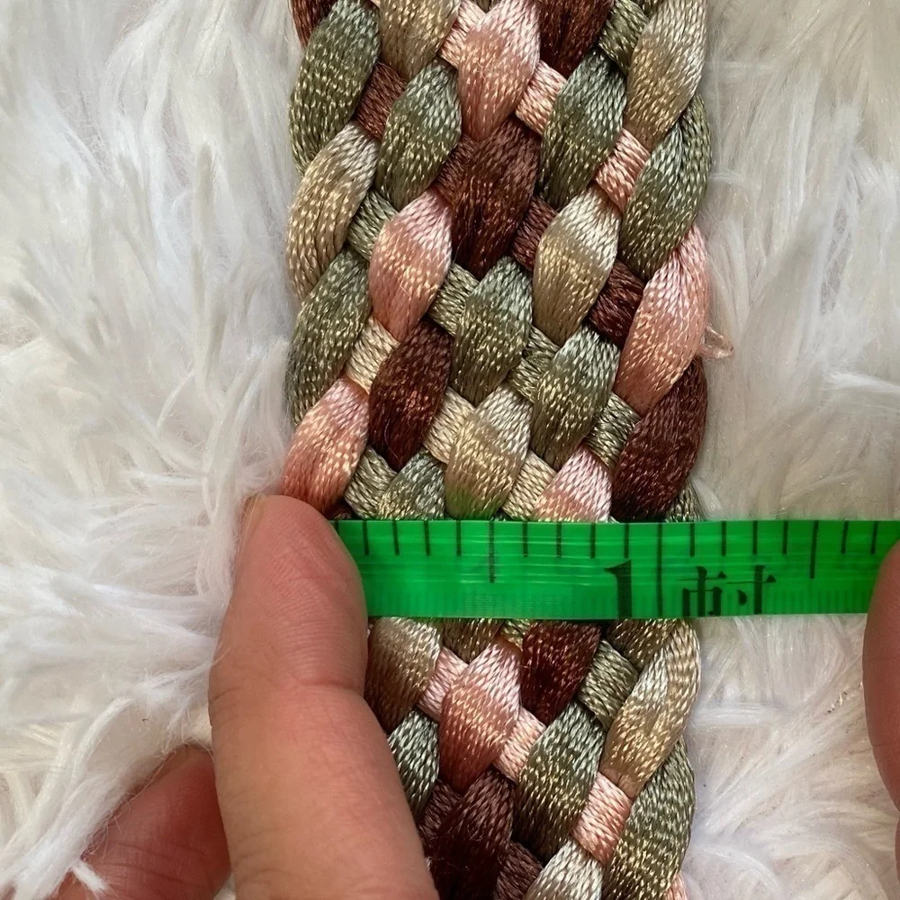 Pink, brown and green braided large buckle braided belt